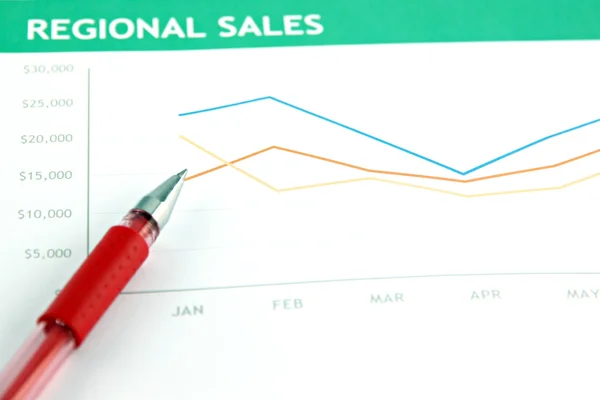 Röd penna på business grafen. — Stockfoto