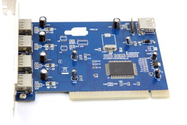 Mavi usb kartı bilgisayar donanımları devre kartı.