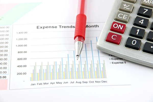 Red Pen and Calculator on the Business graph. — Stock Photo, Image