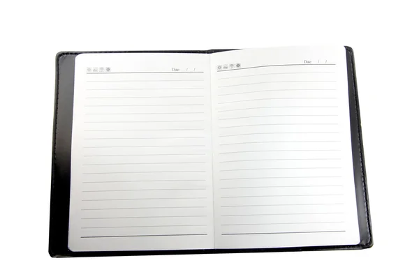 Σημειωματάριο σε λευκό φόντο και είναι έτοιμη για τη γραφή. — Φωτογραφία Αρχείου