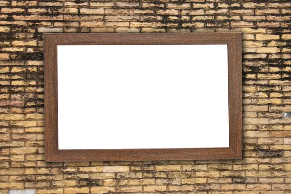 Old Wood frame on brick wall. — Stock Photo, Image