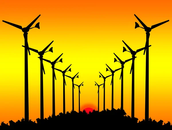 Silueta větrné turbíny na sunset. — Stock fotografie