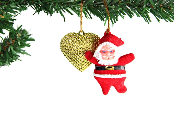 圣诞老人挂在圣诞树上. — 图库照片