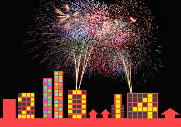 Πολύχρωμα πυροτεχνήματα και πανό νέο έτος 2014. — Φωτογραφία Αρχείου