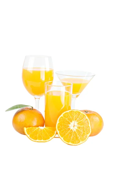 Mandarin oranges and glass isolated. — Stock Photo, Image