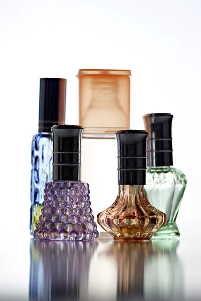 Many Bottle with Perfume different color isolated. — Stock Photo, Image