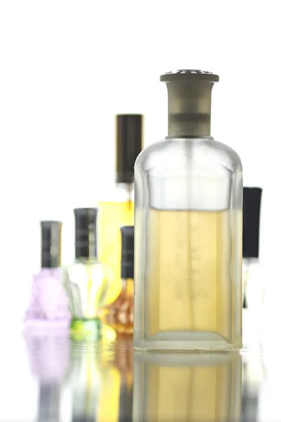 Many Bottle with Gold Perfume color isolated. — Stock Photo, Image