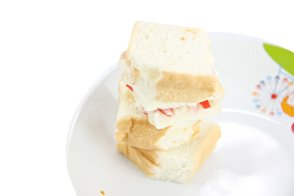 Sanduíches de pão em prato branco . — Fotografia de Stock