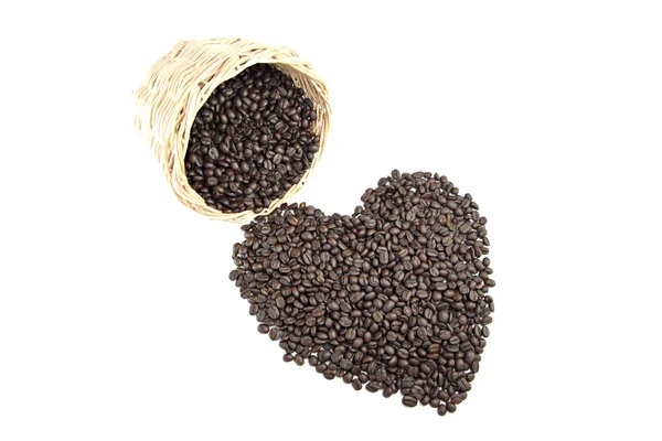 Roasted coffee beans that is shaped like heart. — Stock Photo, Image