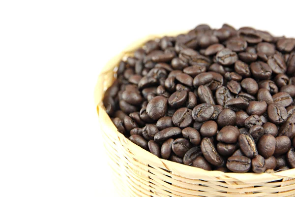 Roasted coffee beans in basket. — Stock Photo, Image