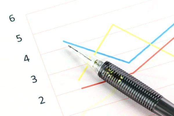 Mechanical pencil point to point on line graphs. — Stock Photo, Image
