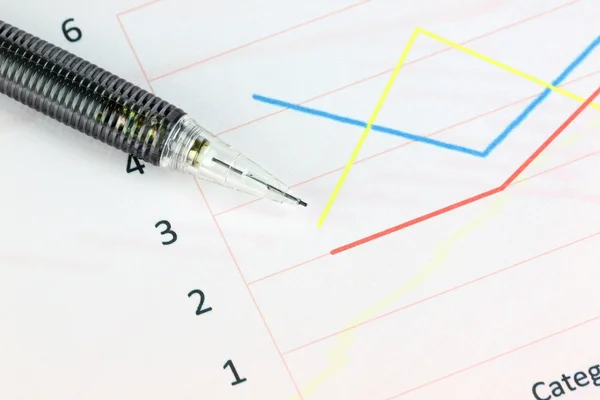 Mechanical pencil point to point on line graphs. — Stock Photo, Image