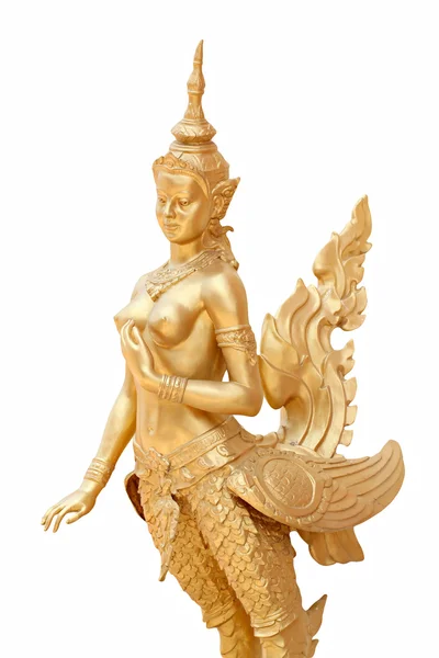 Thailand in mythic animal statues of Golden kinnaree isolated. — Stock Photo, Image