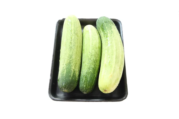 Cucumber in black tray container isolated. — Stock Photo, Image