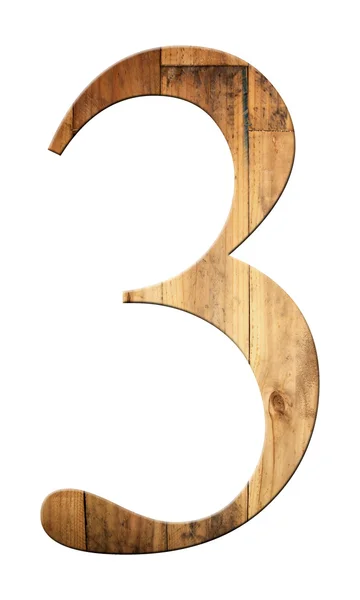 Font of number three with textured wooden. — Stock Photo, Image