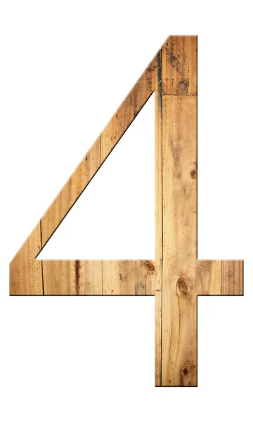 Font of number four with textured wooden. — Stock Photo, Image