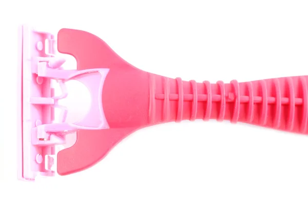 Sicurezza rasoio di plastica rosa isolato su bianco . — Foto Stock