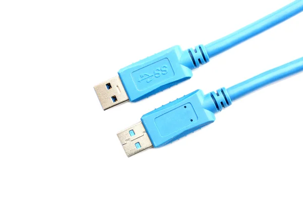 Tomada azul de USB isolada no branco . — Fotografia de Stock
