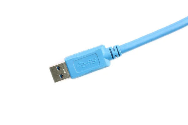 Blå-USB-kontakten isolerade på vit. — Stockfoto