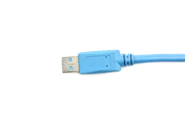 Blå-USB-kontakten isolerade på vit. — Stockfoto