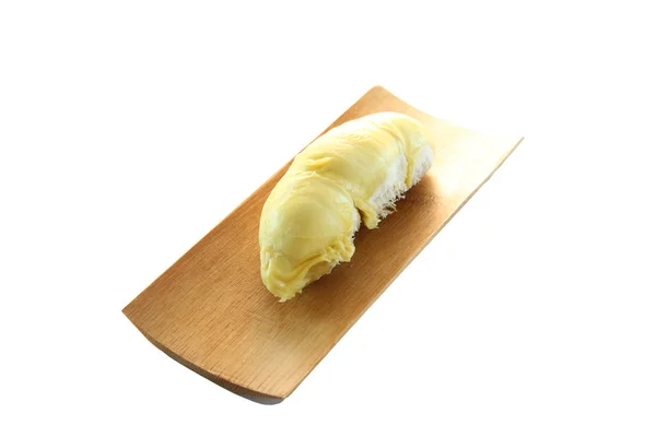 Peeled durian in bamboo dish isolated. — Stock Photo, Image