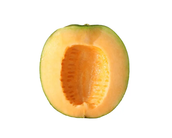 Melon cantaloup coupé en tranches isolées sur blanc . — Photo