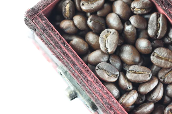 Coffee beans in wooden box. — Stock Photo, Image