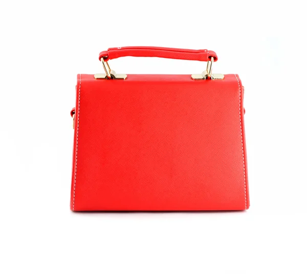 Rode handtas van textuur leder geïsoleerd op wit. — Stockfoto