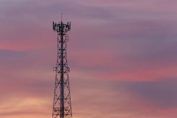 Telephone Tower Evening Cloud Twilight Sky Background Have Copy Space — Stockfoto