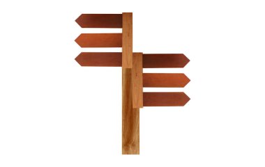 Beyaz arka planda izole ahşap işareti ve çalışmanızda tasarım için kırpma yolları var.