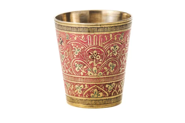 Bronze cup with ornament on a white background — Stock Photo, Image
