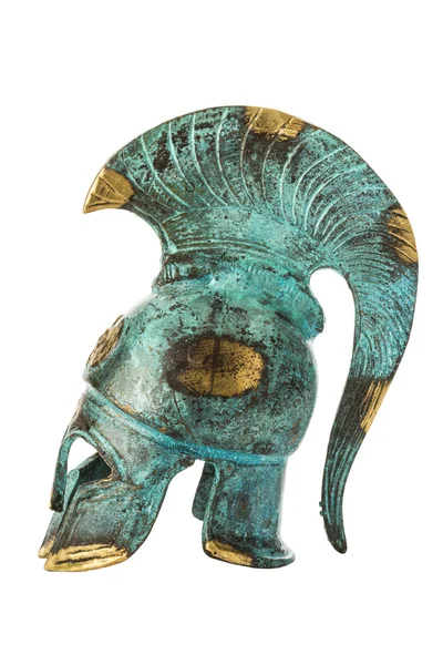 Souvenir ancient brass greek helmet over white — Stock Photo, Image