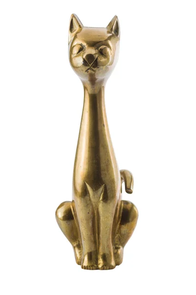 Brass figure of the metalic cat over the white — Stock Photo, Image