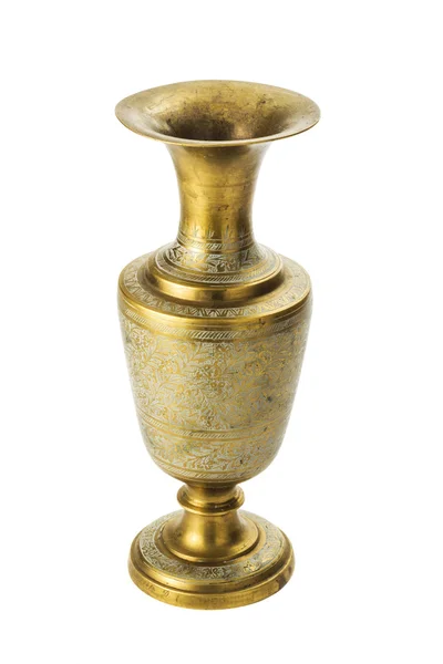 在白色背景上的青铜黄色花瓶 — 图库照片