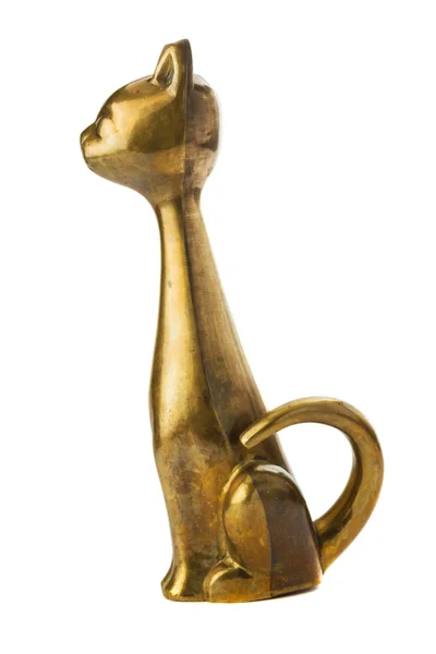 Brass figure of the metalic cat over the white — Stock Photo, Image
