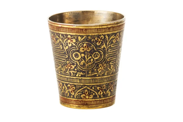 Bronze cup with ornament on a white background — Stock Photo, Image