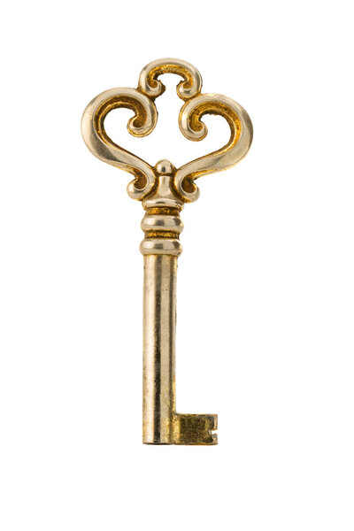 Antique key on a white background in high resolution