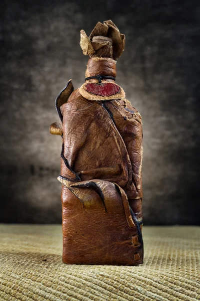 Leather vintage bottle on a dark background in high resolution — Stock Photo, Image