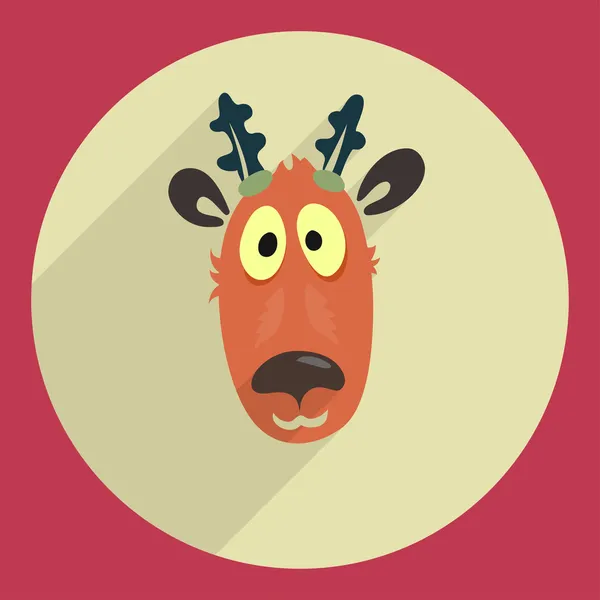 Flat design cartoon head of a deer. Icon. Greeting Card. — Stock Vector