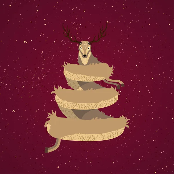 Рождественская открытка с оленью ёлкой — стоковый вектор