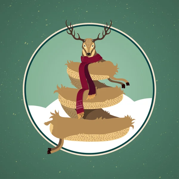 Ren geyiği ağaç Noel kartı tasarımı — Stok Vektör