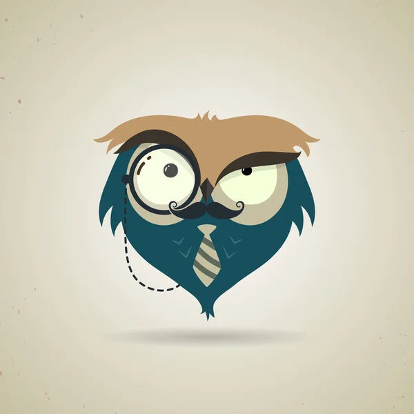 Cute little blue and grey cartoon hipster owl — Stock Vector