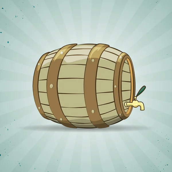 Old wooden barrel filled with natural wine or beer. Keg. — Stock Vector