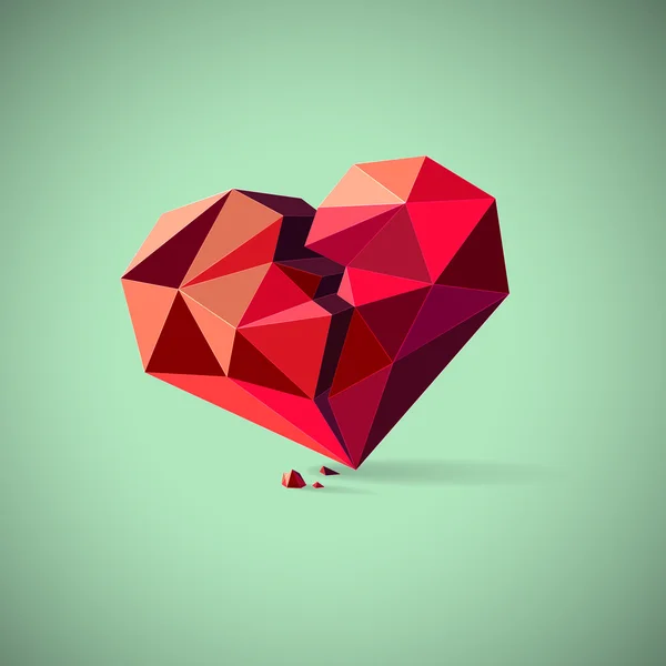 Brustet hjärta bestående av trianglar med bitar — Stock vektor