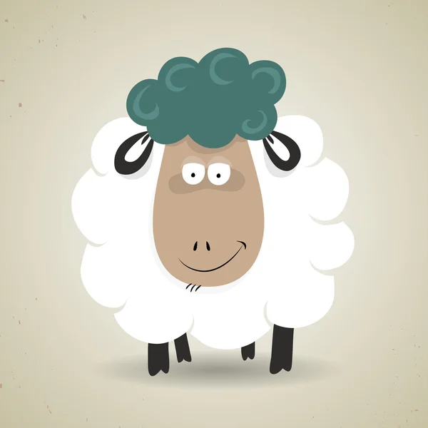 Cute cartoon smiling sheep standing facing the camera — Stock Vector