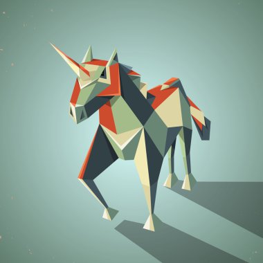Three dimensional magic origami unicorn from folded paper clipart