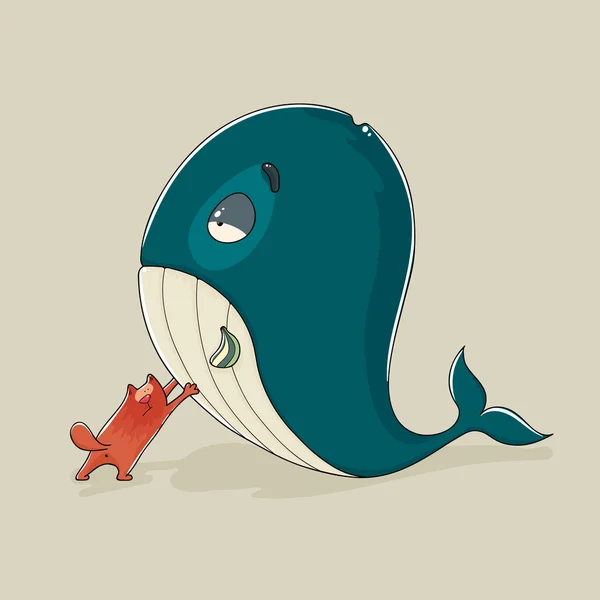 Lindo gato con una ballena enferma — Vector de stock