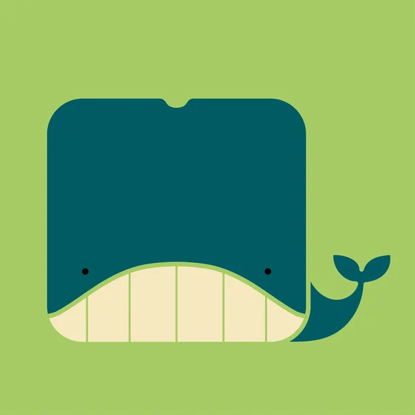 Icône carrée plate d'une jolie baleine — Image vectorielle