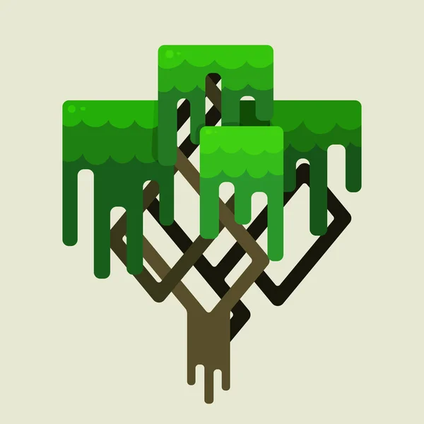 Desain geometris pohon hijau yang bergaya - Stok Vektor