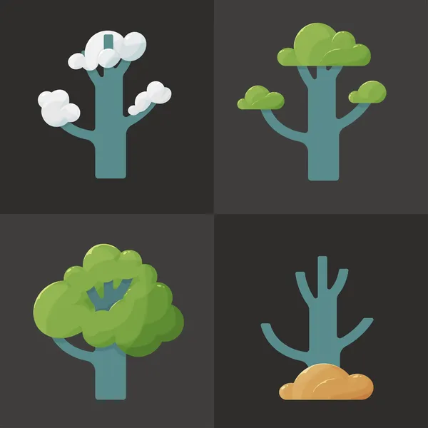 Flat icon illustration of a tree in different seasons — Stock Vector